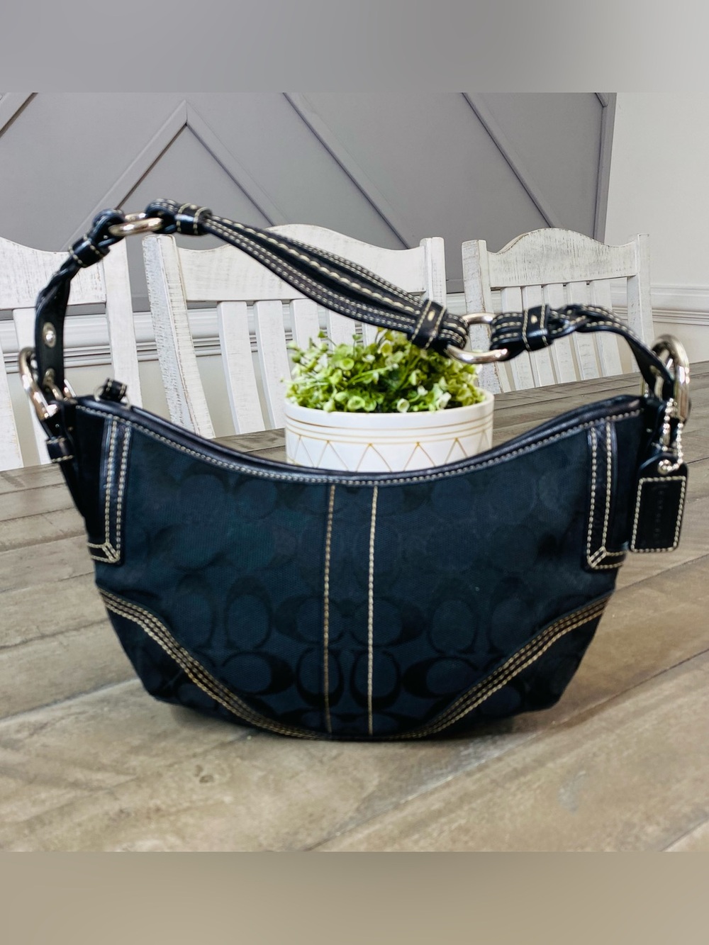 Vintage Coach Soho Black Signature Jacquard Mini Hobo Bag 6266 Y2K